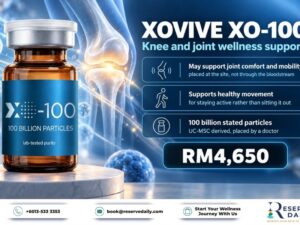XOVIVE XO-100 exosome vial with 100 billion particles for knee and joint wellness support in Malaysia