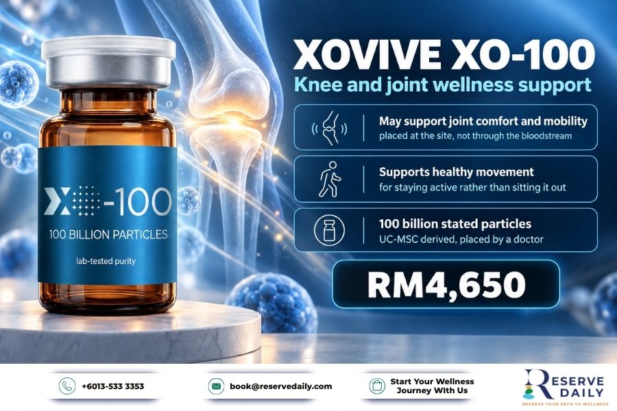 exosome-knee-joint-100b-malaysia-reservedaily XOVIVE XO-100 exosome vial with 100 billion particles for knee and joint wellness support in Malaysia