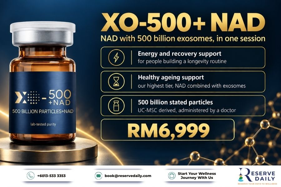 exosome-nad-500b-malaysia-reservedaily XOVIVE XO-500+ NAD exosome vial with 500 billion particles and NAD for healthy ageing support Malaysia