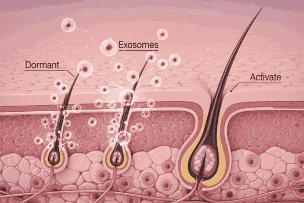 Exosome growth activation stimulating dormant hair follicles