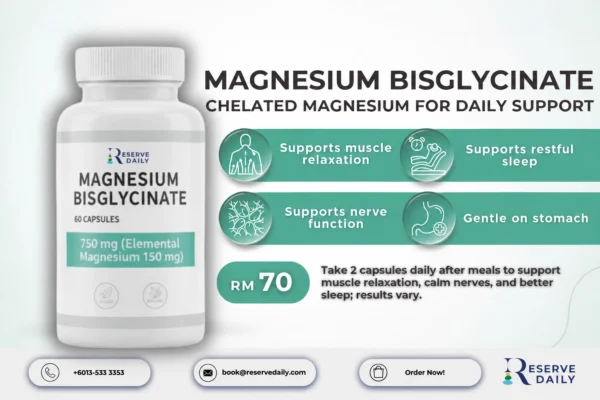 Magnesium Bisglycinate 750mg (60 Capsules, 150mg Elemental)