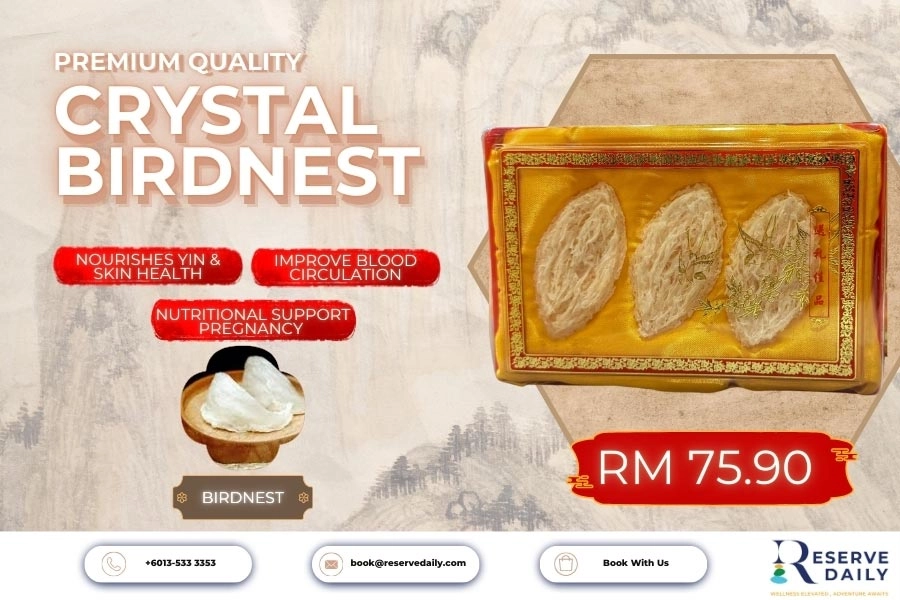 Crystal Bird's Nest supplement box with 3 premium pieces from ReserveDaily Malaysia