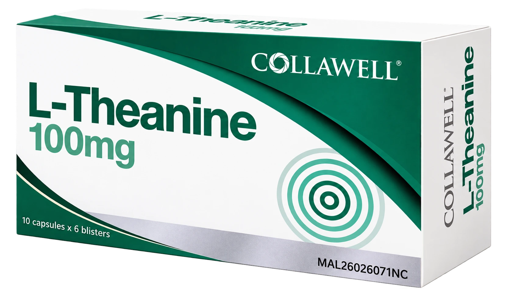 Collawell L-Theanine 100mg capsules, 60 capsule box