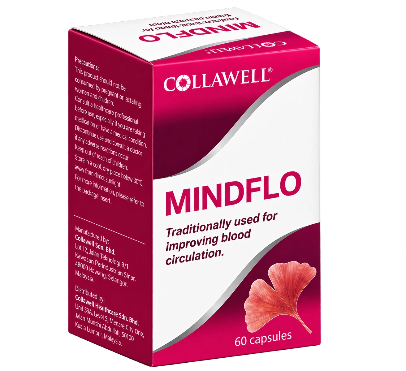 Collawell MindFlo ginkgo biloba 120mg capsules, 60 capsule box