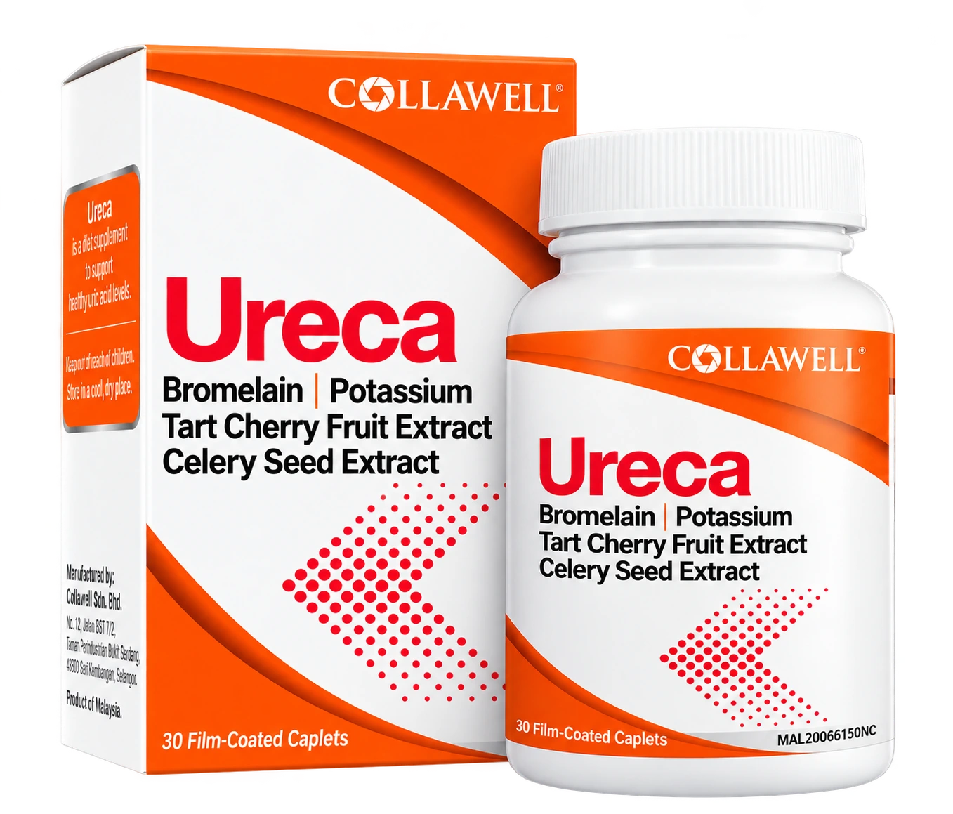 Collawell Ureca uric acid support formula, 30 film-coated caplets