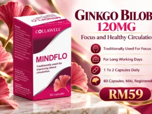 Collawell MindFlo ginkgo biloba 120mg capsules, 60 capsule box